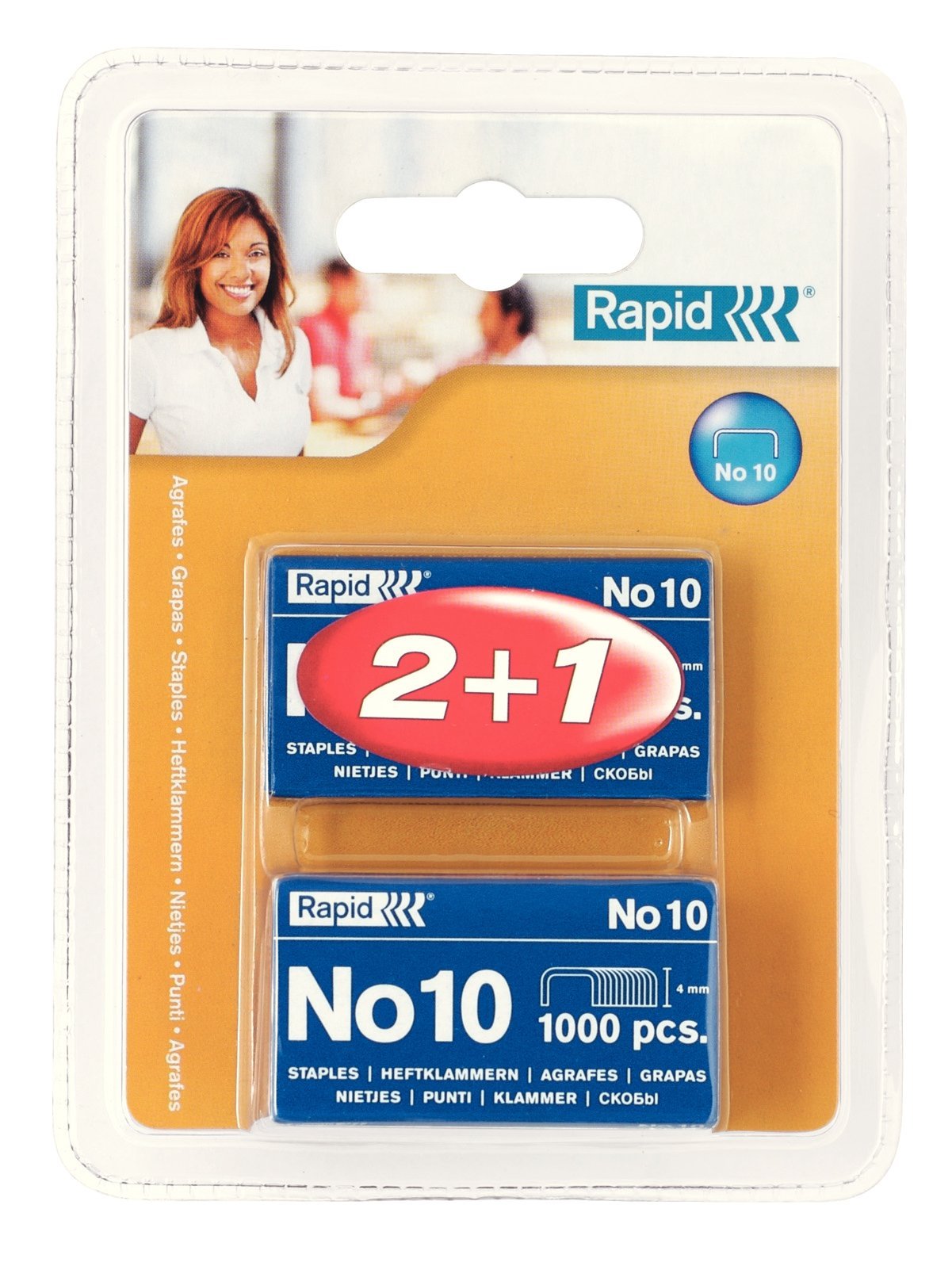 RAPID 20710728 - Caja 1000 grapas 10/4 mm (2+1) x1000 Standard (en blíster) galvanizada