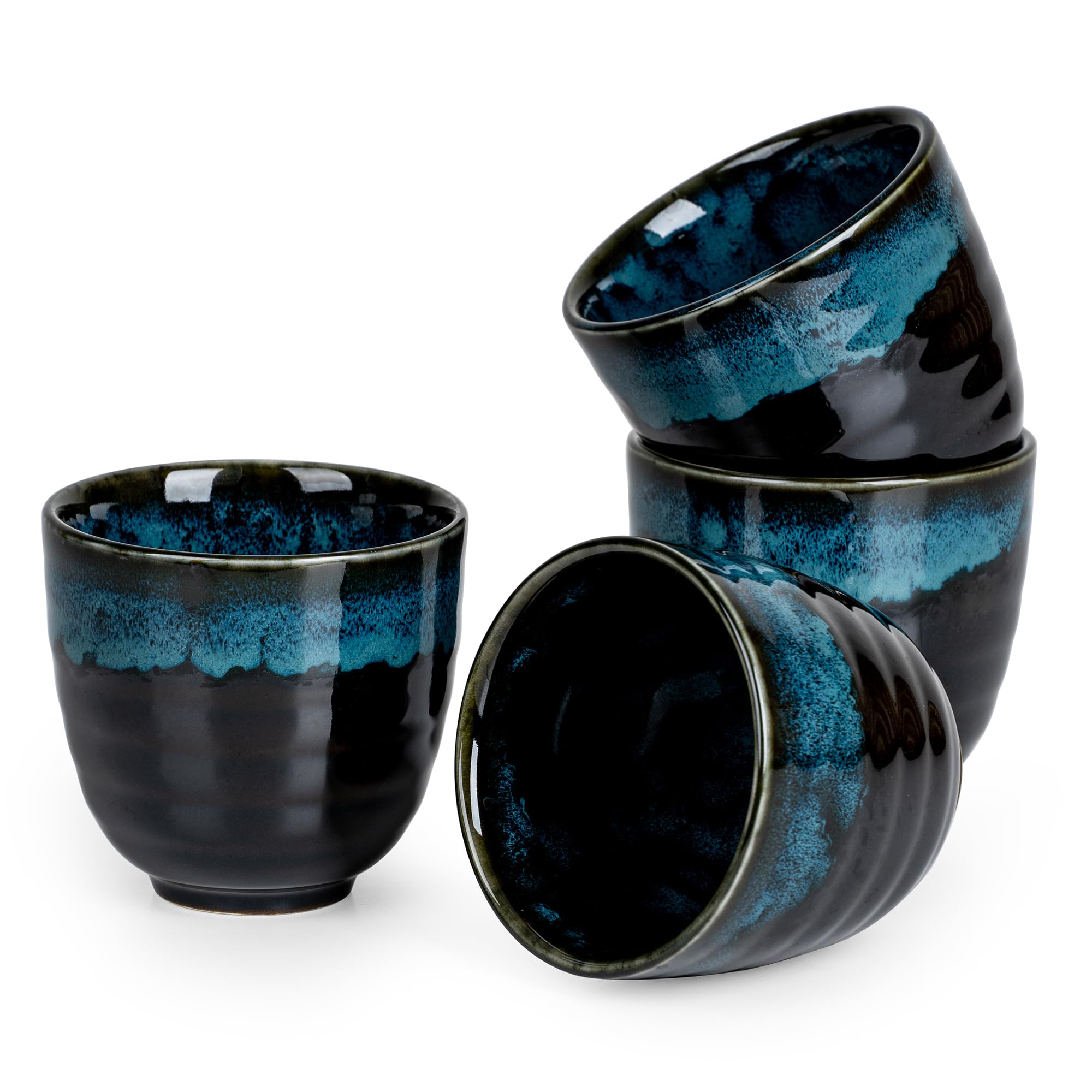 Ceramic Japanese Tea Cups, 5 oz Tea Cup, Chinese Tea Cup, Asian Teacup, Teacups, Set of 4, Nebula Blue