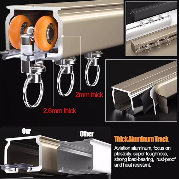 YLLFFLL Black Ceiling Mounted Curtain Track 3mter 2m 5m 6m 8m 10m, Curtain Rails and Fittings for Heavy Curtains, Wall Mounted Metal Curtain Rails Tracks(Wall Mount,2.5m/8.2ft)