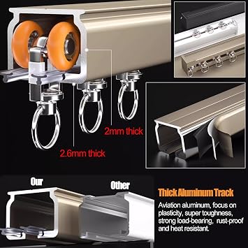 YLLFFLL Black Ceiling Mounted Curtain Track 3mter 2m 5m 6m 8m 10m, Curtain Rails and Fittings for Heavy Curtains, Wall Mounted Metal Curtain Rails Tracks(Wall Mount,2.5m/8.2ft)