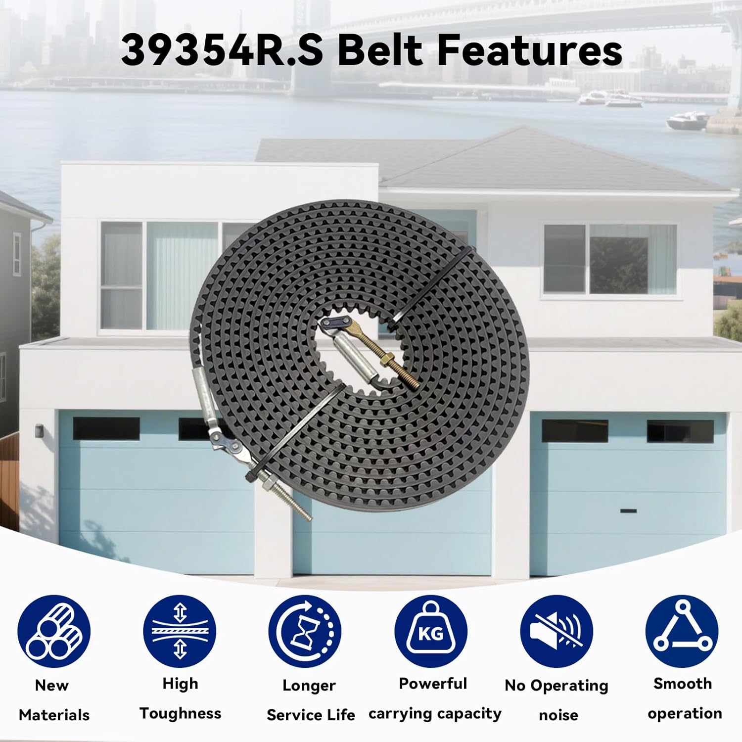 39354R.S Belt Compatible with Genie Garage Door Opener Model 1055,1155,2055,3053,3055,7055,7155L,SilentMax Connect/750/550,StealthDrive 750,Fit 7 Ft High Garage Door Belts Replacement,Black