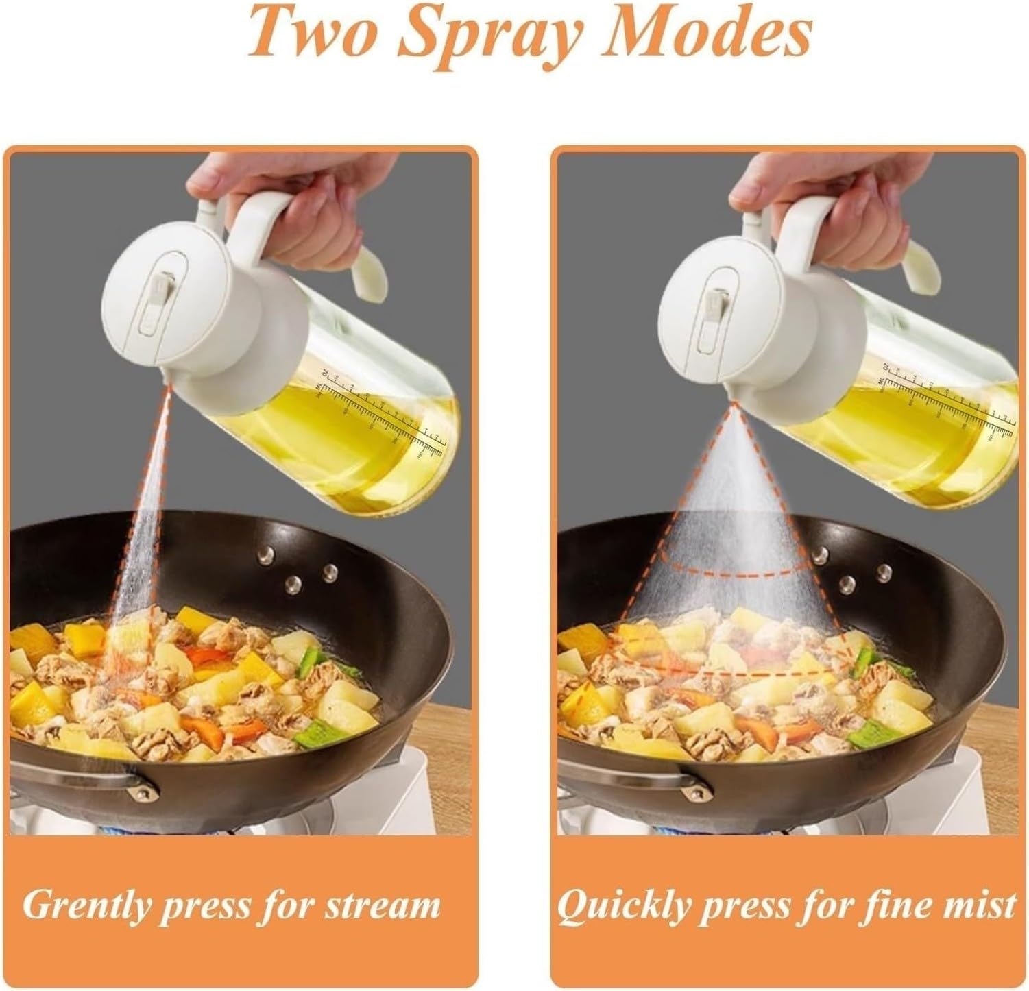 Mehrzweck Ölflasche mit Sprühkopf für Küche, wiederbefüllbarer Olivenölspender für Grill und Salat, geeignet für Heißluftfritteusen und Braten, GRÜN, 550ml