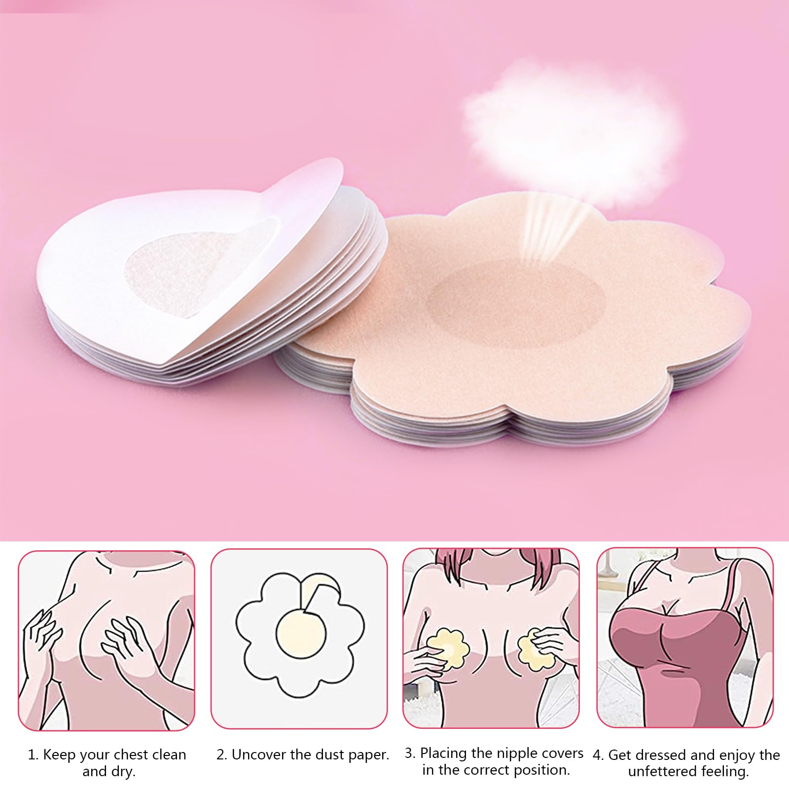 Cubre Pezones Desechables Mujer Transpirable Invisible Adhesivo Forma de Flor Ultrafinas Autoadhesivas Impermeables