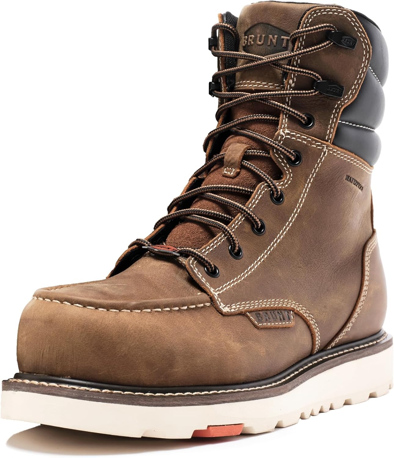 BRUNT Marin Welted (Comp Toe) - 8" Waterproof Safety Toe Wedge Work Boot - Goodyear Welt Construction - EH & ESR Rated - Oil & Slip Resistant - Adjustable Width System