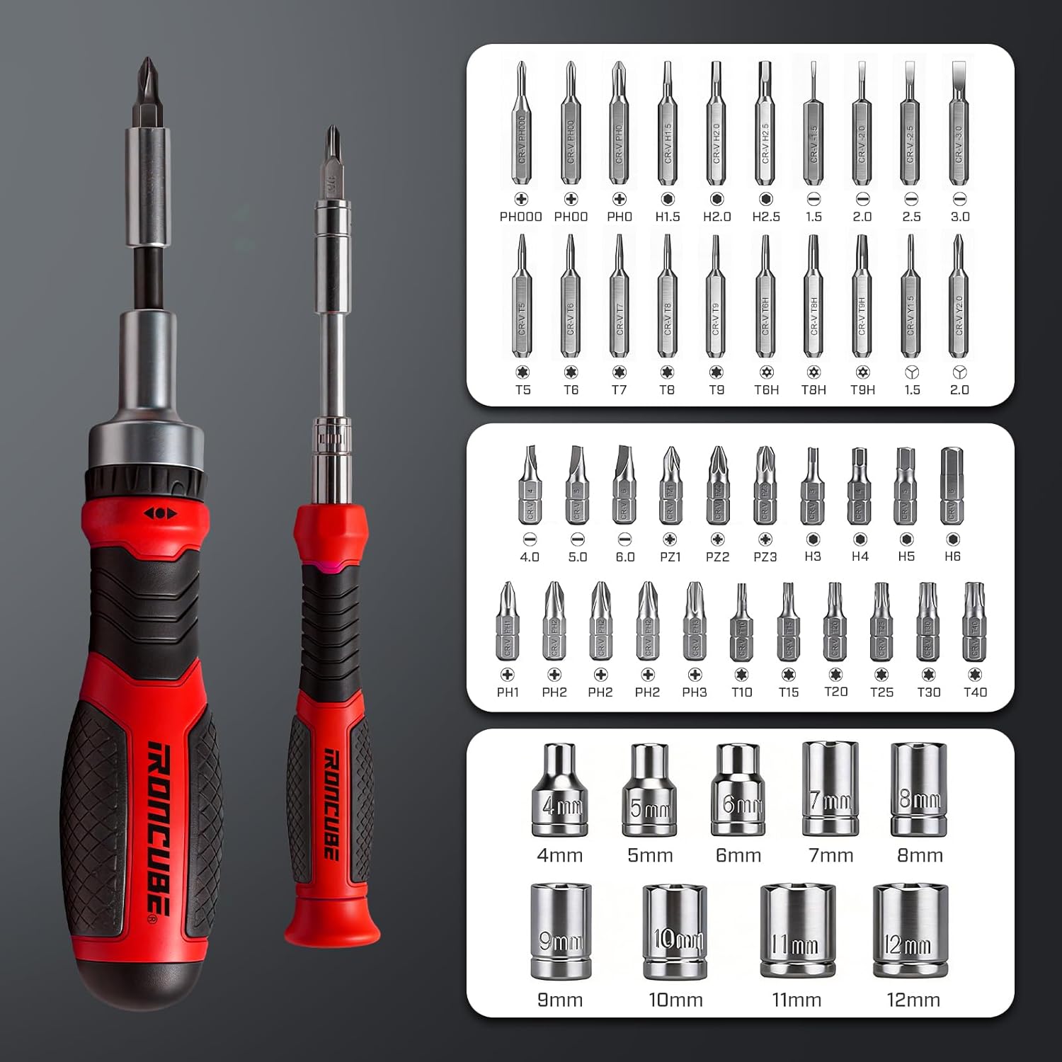 IRONCUBE Multi Ratcheting Screwdriver Set: 56 IN 1 Magnetic Bits & Sockets with Case for Emergency Use At Home