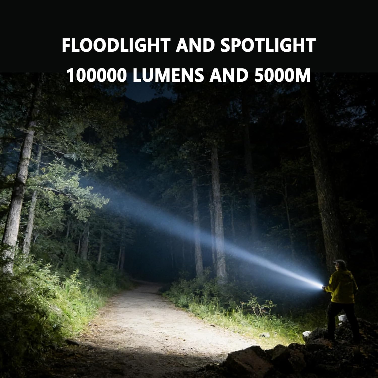 100000 High Lumens Flashlight, 16000mAh Rechargeable Flashlight with 5000M Beam, LED Torch (Floodlight/Spotlight) with Power Bank Function, Aluminum Alloy Flashlight for Camping Hunting Emergency