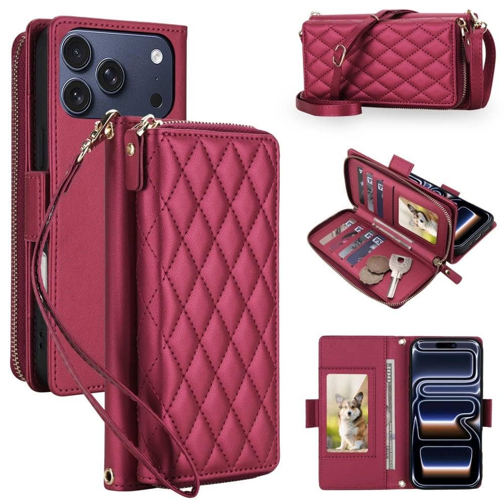 Generic - Funda con tapa para iPhone 13 mini y iPhone 12 mini (color: rojo viento) con correa de piel, funda trasera con correa