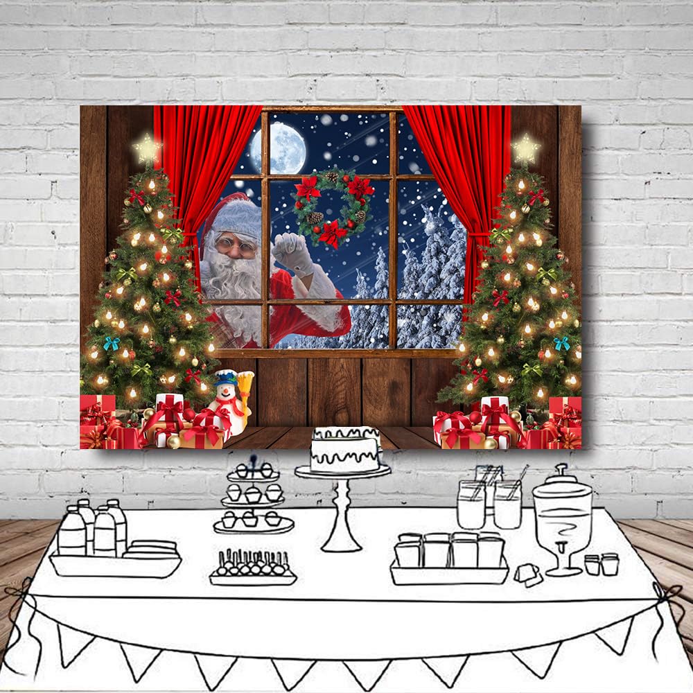 LYWYGG Sfondo Fotografico Di Natale 7x5FT Con Babbo Natale E Finestra Rossa – In Vinile, Per Decorazione E Festività