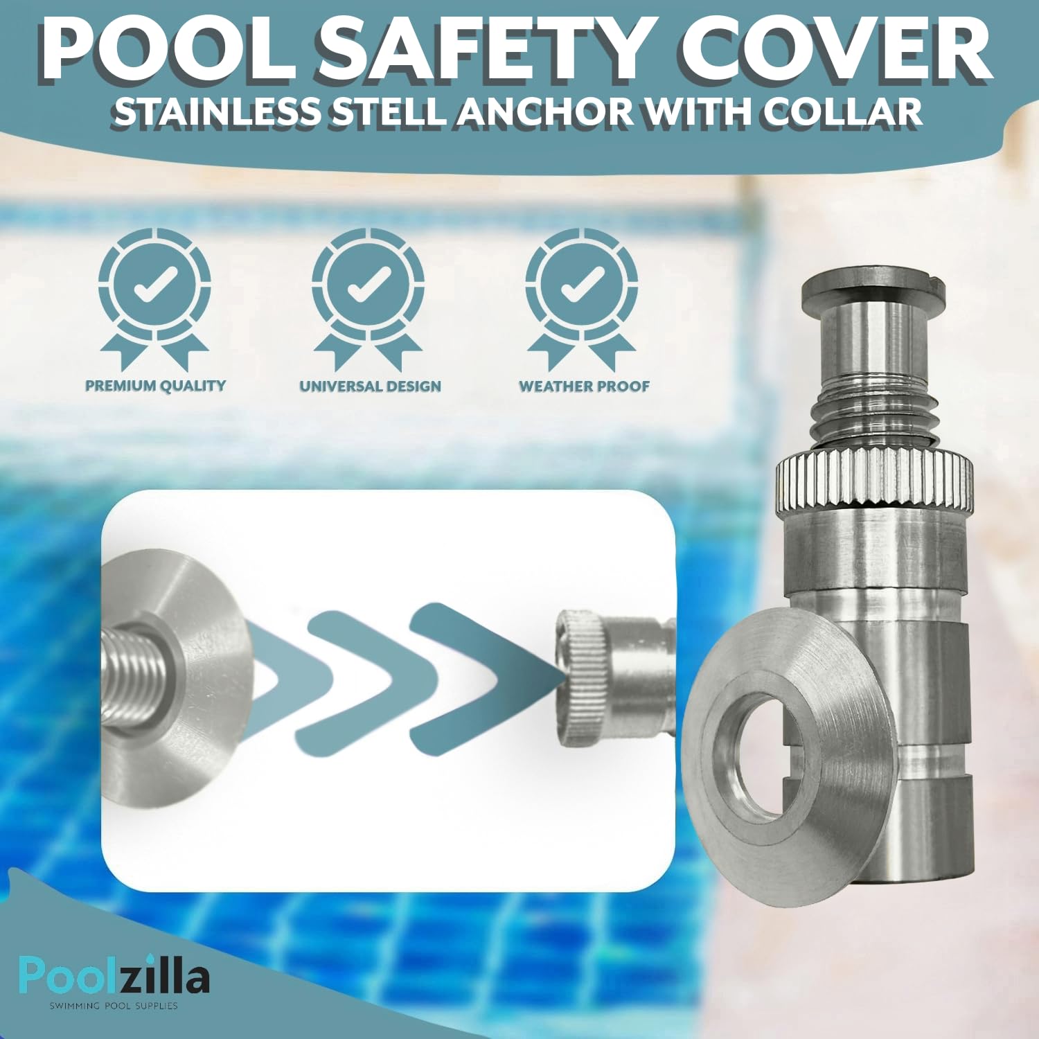 Poolzilla 5 Stück Edelstahl-Poolabdeckungsanker für Beton und Pflaster, aus hochwertigem SS 304 für zusätzliche Haltbarkeit