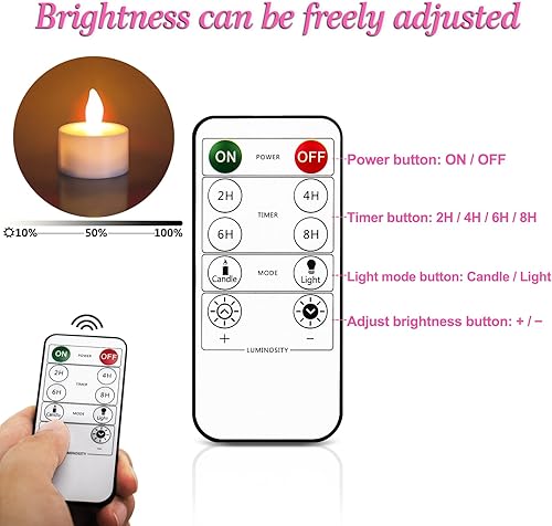 Miniatura 2 de Velas recargables con control remoto, velas de té a pilas con temporizador, 12 velas falsas eléctricas en amarillo (cable de carga USB incluido)