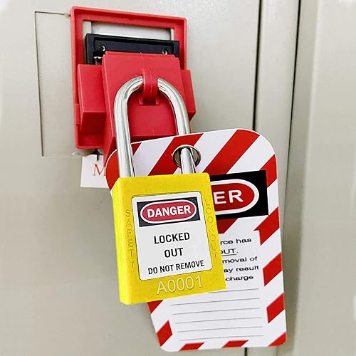 Vista 6 de SAFBY Loto - Candados seguros con 10 llaves para estaciones y dispositivos de bloqueo (amarillo, clave diferente)