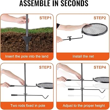 Swivel Campfire Grill, Fire Pit Grill Grate over Fire Pits, Heavy Duty Steel Grill Grates,360 Adjustable Open Fire Outdoor Cooking Equipment,Portable Camp Fire Racks for Camping Outdoor BBQ