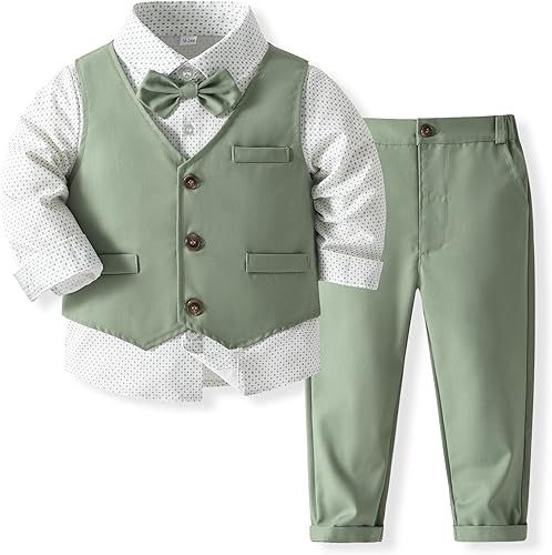 Conjunto de ropa de algodón de manga larga con corbatín + chaleco + pantalones para niños