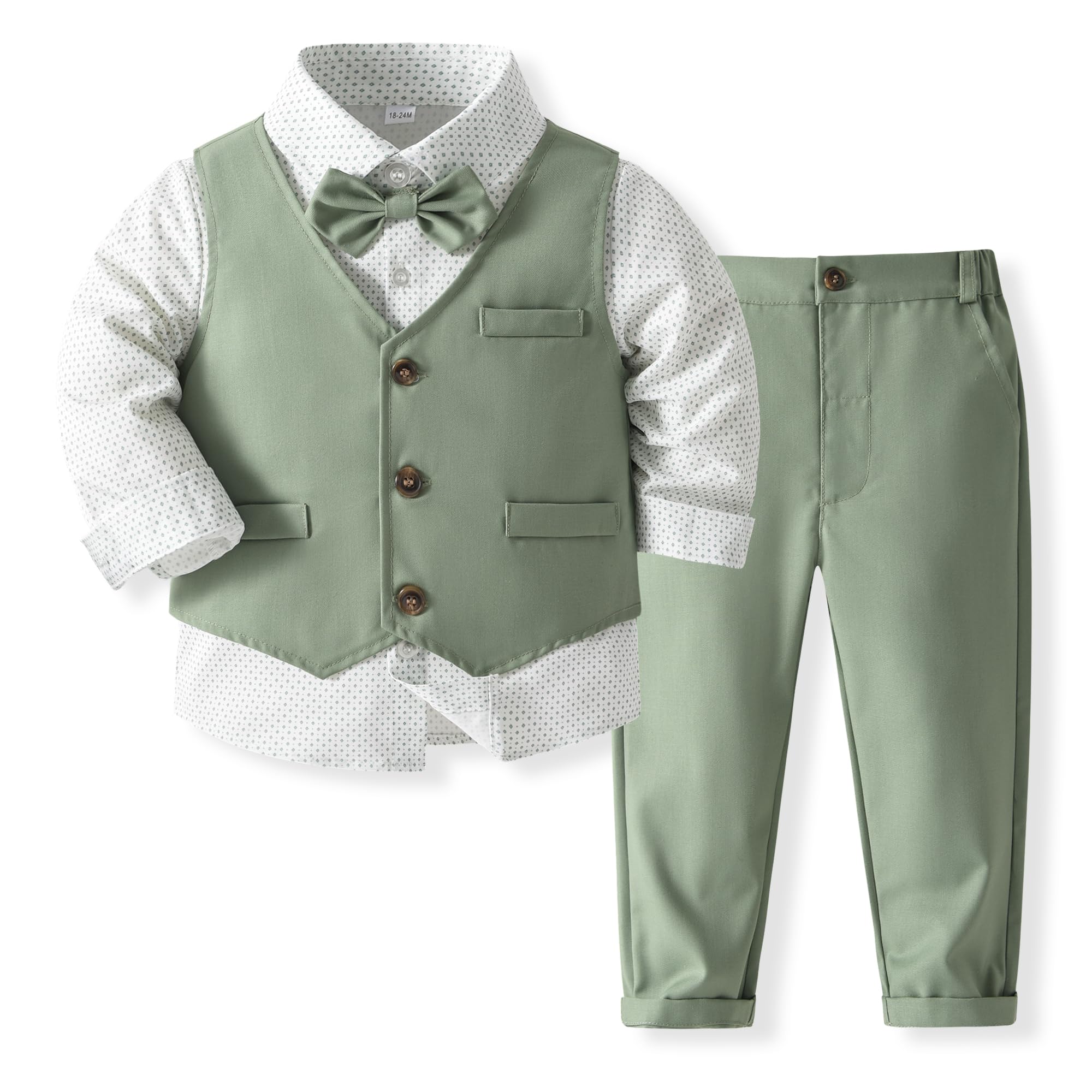 Boys 3Pcs Clothing Sets Cotton Long Sleeve Bowtie Shirts +Vest +Pants Casual Suit