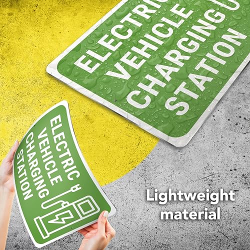 Electric Car Charging Station Sign - 8x12 Aluminum Electric Vehicle Parking Sign - Ev Charging Sign for Garage - Electric Car Sign for Outdoor