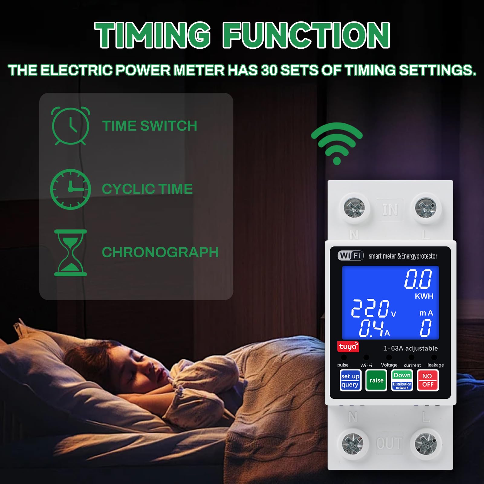 Jadeshay Smart Meter Tuya WiFi Circuit Breaker 2P AC230V 63A Wifi Smart Metering Switch with Backlight - Image 2