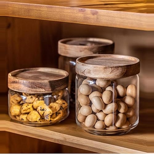 Miniatura 3 de Tarro de vidrio para dulces  Tarro de almacenamiento hermético de vidrio de cocina de 16 oz con tapa hermética de acacia, para condimentos de