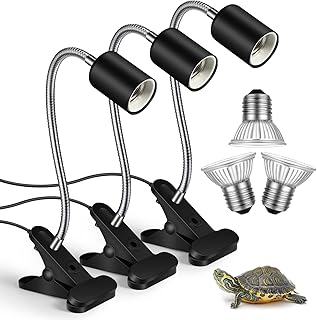 3 Set Reptile Heat Lamp Turtle Lamp Holder Fixture Clamp Basking Spot Lamp Adjustable 50W UVA UVB Full Spectrum Sun Lamp Sunbathe Heat Bulb for Turtle Snake Aquarium Chameleon Amphibian, Black