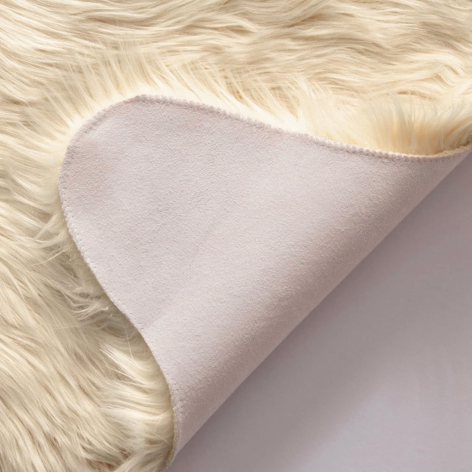 MIULEE Faux Fur Area Rugs Sheepskin Fluffy Mat Fleece Chair Cover Seat Pad Soft Shaggy Area Mat for Bedroom Sofa Floor 60x 90 cm Irregular Shape Beige - Image 4