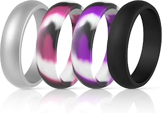 Silicone Wedding Bands for Women, Dome Unique Anniversary Rings 5.5mm Wide 2mm Thick - 1/2/3/4/5/6/7/8/12 Variety Multipack
