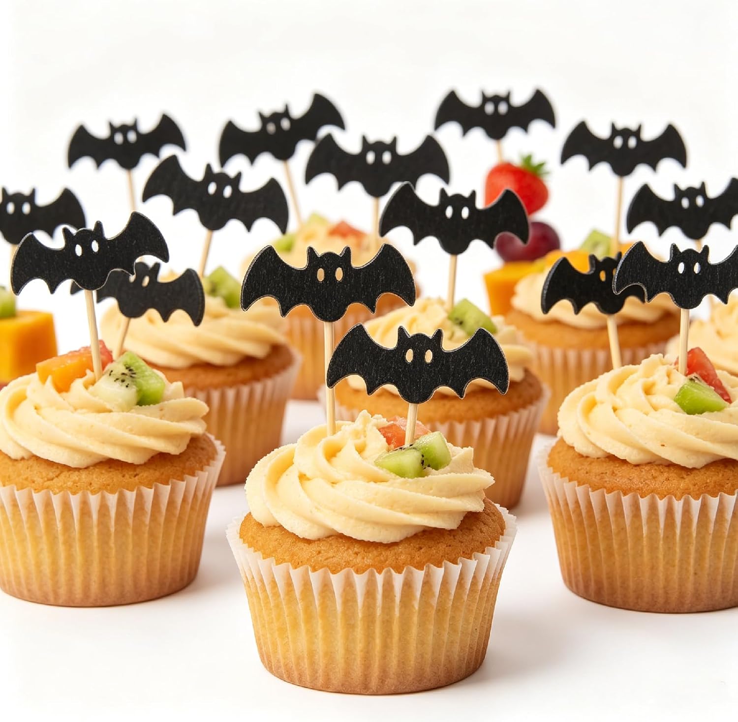 400Pcs Halloween Cupcake Toppers Cocktail Picks, Bat Ghost Spider Theme 4.7 Inch Toothpicks for Charcuterie Boards Accessories Halloween Party Supplies,Bat