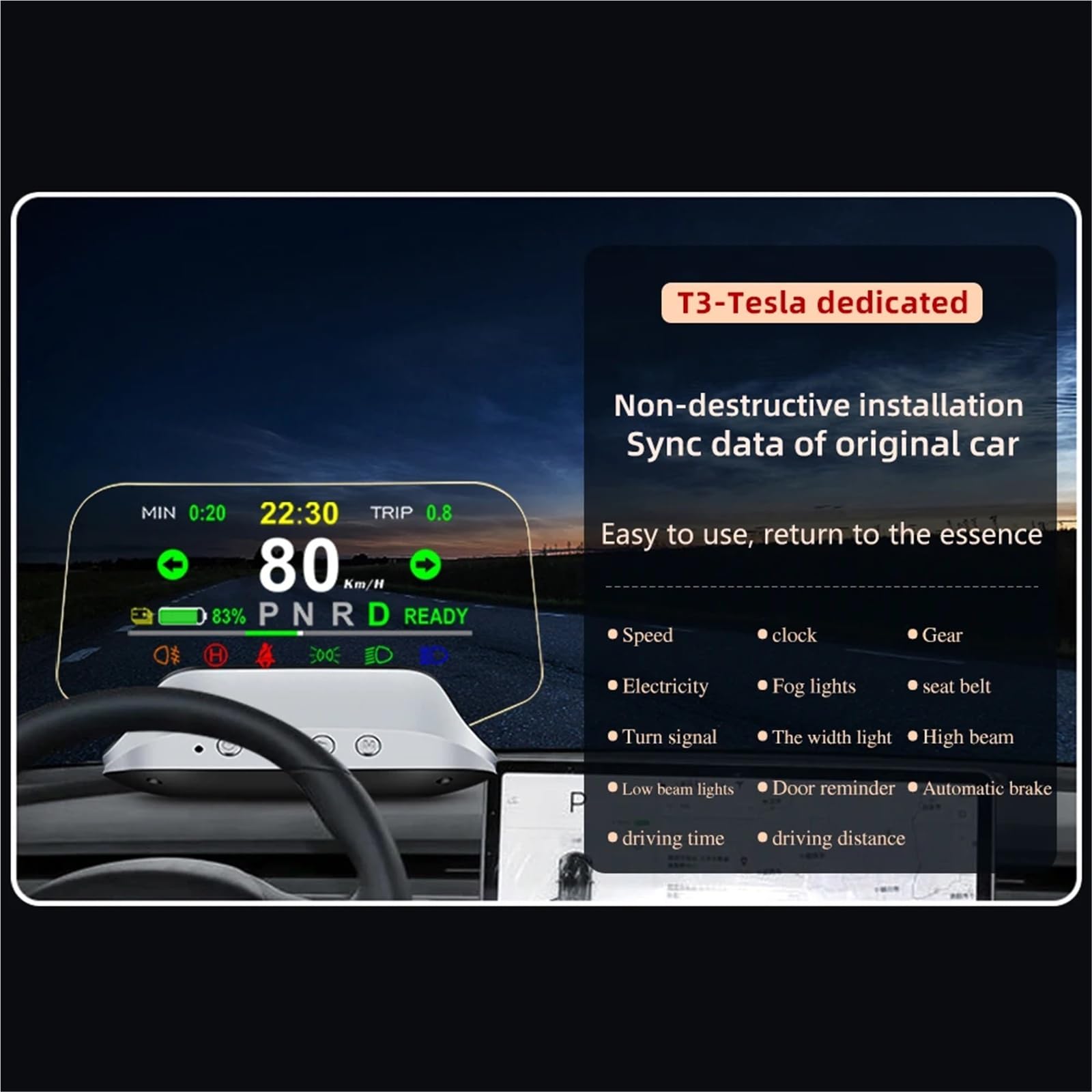T3 Speedometer RPM Car Head Up Display Mirror Projector HUD, Digital Alarm Set