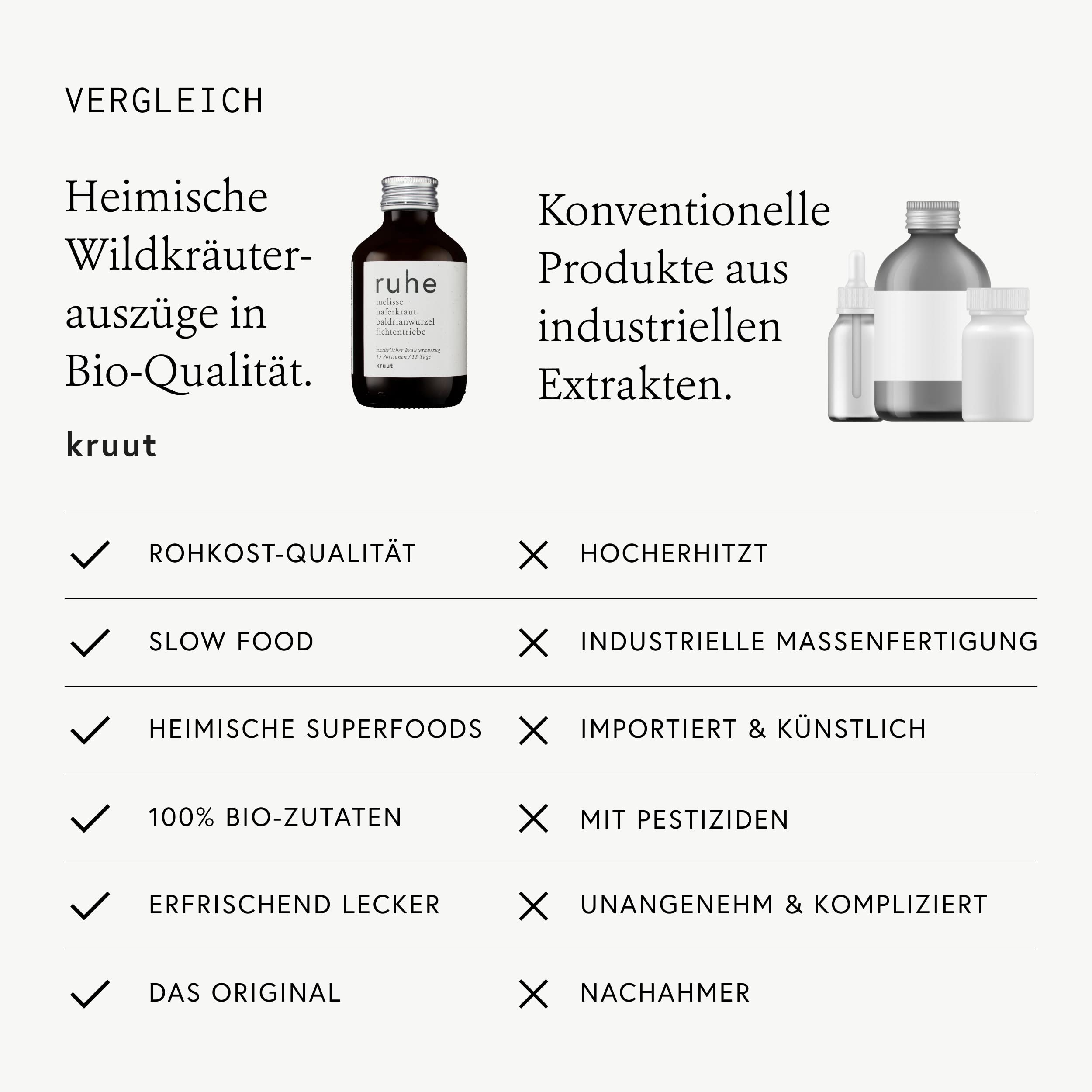 Kruut – Ruhe Kräuterauszug bio 500ml – Elixier aus Wildpflanzen Melisse, Baldrianwurzel, Haferkraut, Fichtentriebe – Oxymel Tinktur Kräuterdrink Sirup Kur Genuss zum Einschlafen & Entspannung am Abend