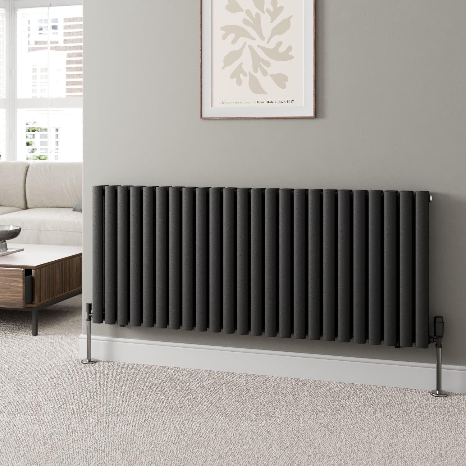 Duratherm Black Duratherm® 600 X 1440Mm Horizontal Designer Radiator Double Column Oval Tube Modern Central Heating Panel Bathroom Radiators