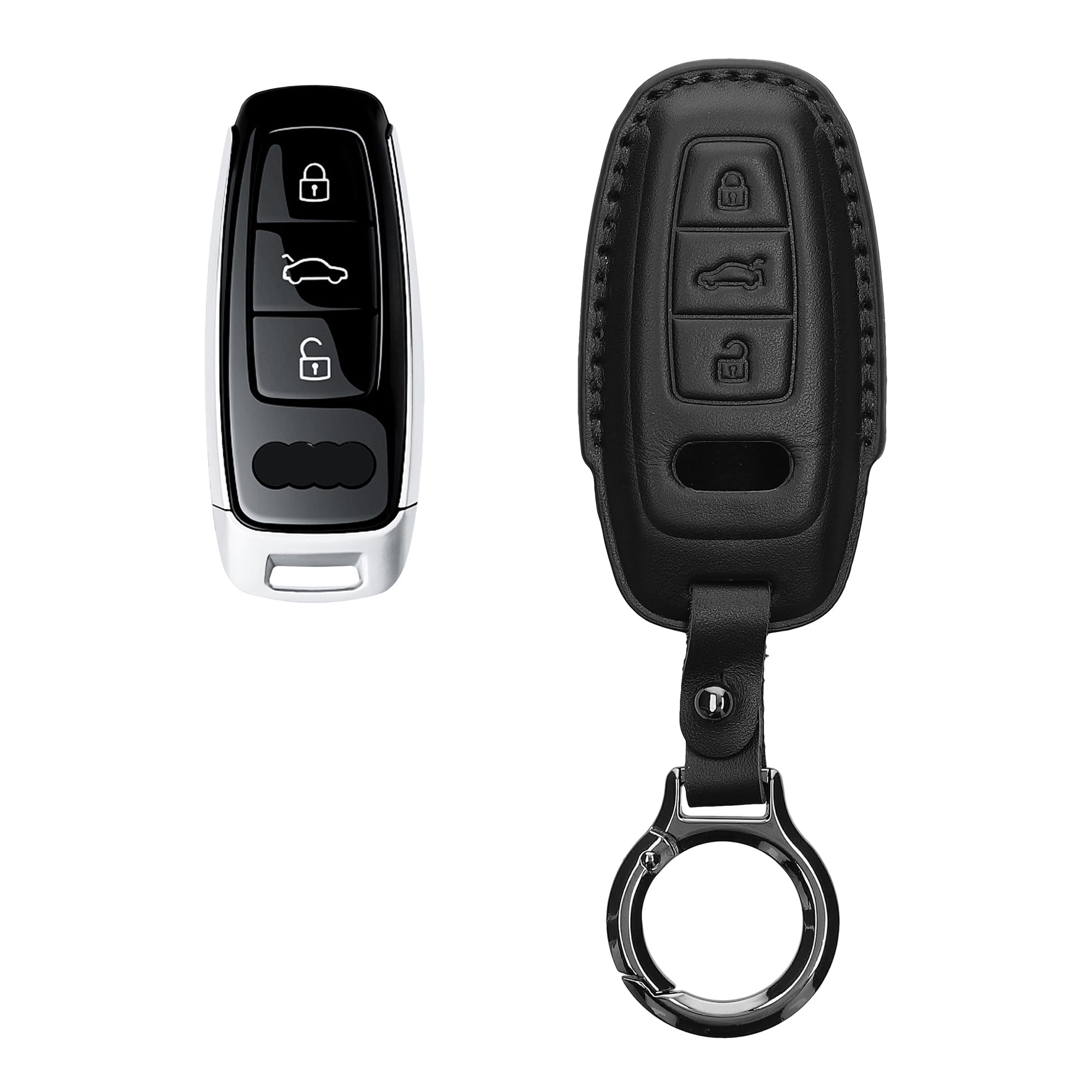 kwmobile Etui kompatybilne z Audi A6 A7 A8 Q7 Q8 etui na kluczyki samochodowe - skórzany pokrowiec na pilot samochodowy z brelokiem - zawiera pierścień na klucze - czarny