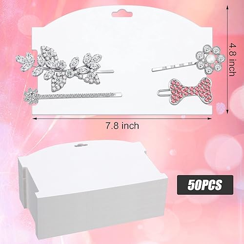 Miniatura 6 de Geyee 50 tarjetas de exhibición de pinzas para el cabello de 7.8 x 4.8 pulgadas, soporte para lazo para el cabello, organizador de clip de garra,