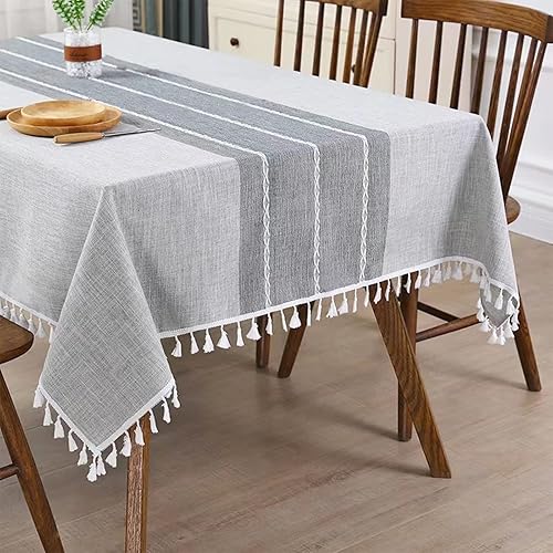 Miniatura 6 de CUSSIOU Mantel rectangular de lino de algodón de 55 x 102 pulgadas, para mesas de 8 pies, manteles rústicos de granja para cocina, comedor, fiesta,