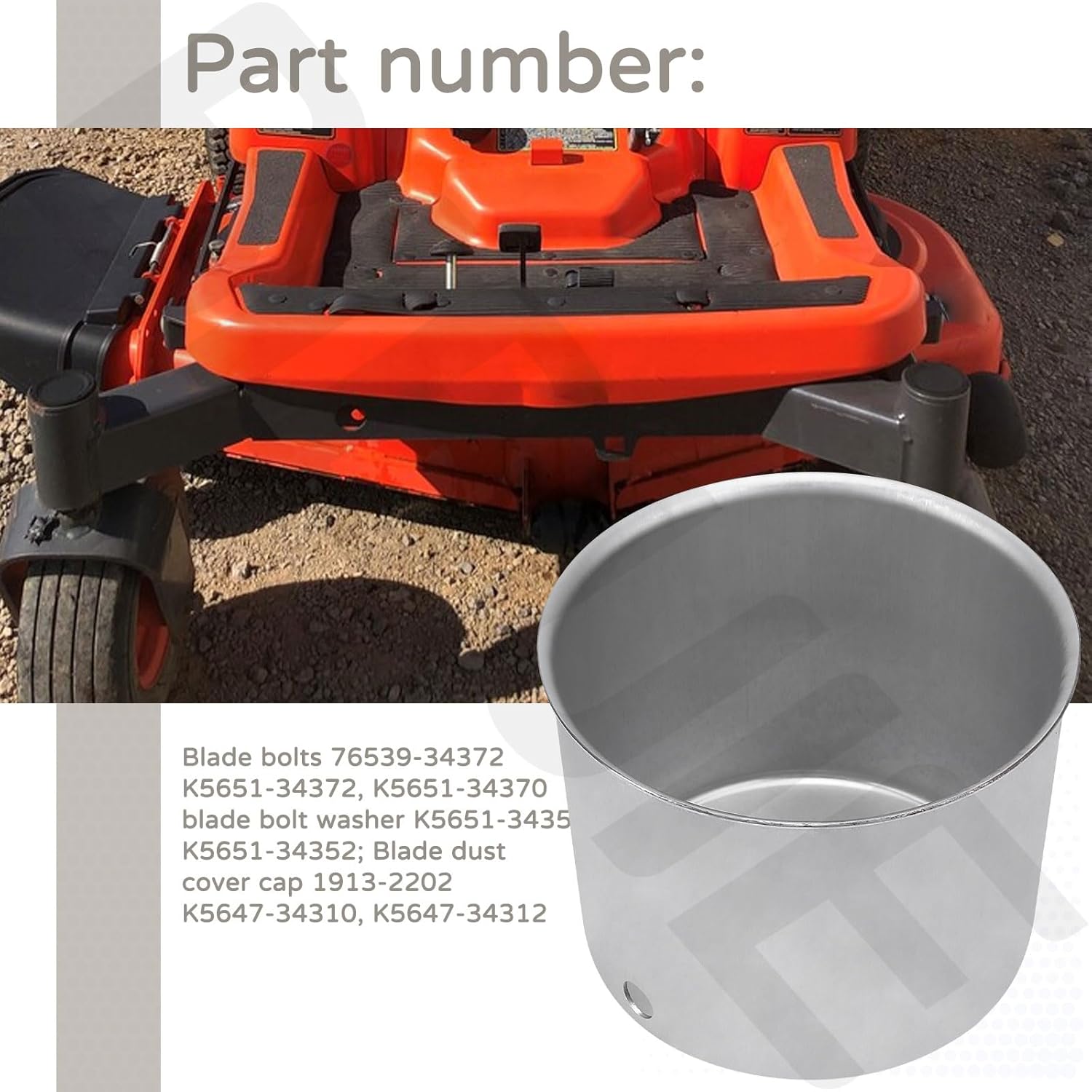 6 Pack Mower Deck Blade Bolts, Blade Washers & Dust Cover Cap Kit K5647-34312 K5651-34350 K5651-34352 K5651-34372 Compatible with Kubota ZG222 ZG227 ZD326