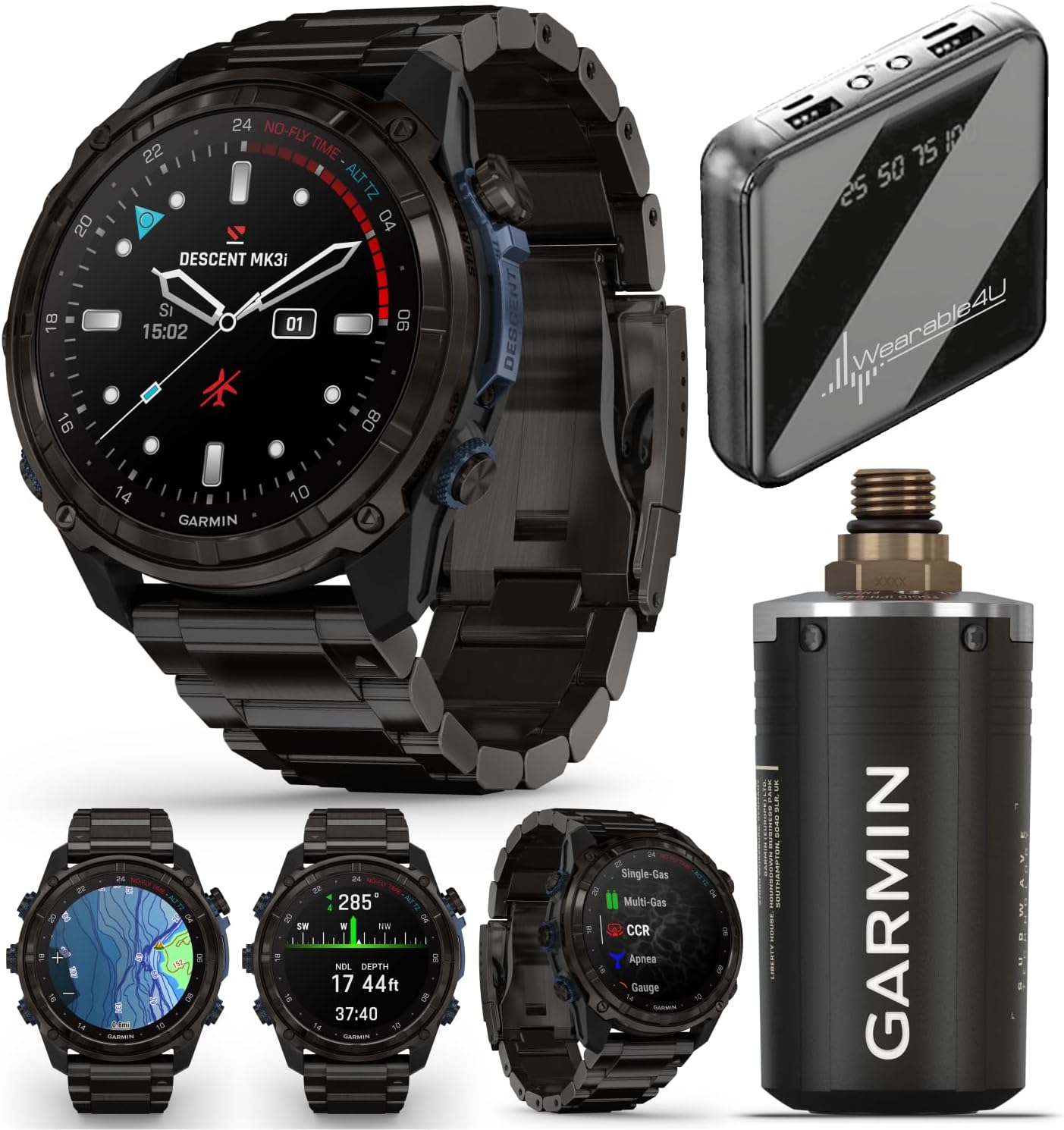 Garmin Descent Mk3 & Mk3i 51 mm & 43 mm w/T2 Transceiver: Titanium Dive Computer | Up to 25 Days Battery Life, AMOLED Display, GPS Smartwatch & Gift Bundle (010-02752-13)