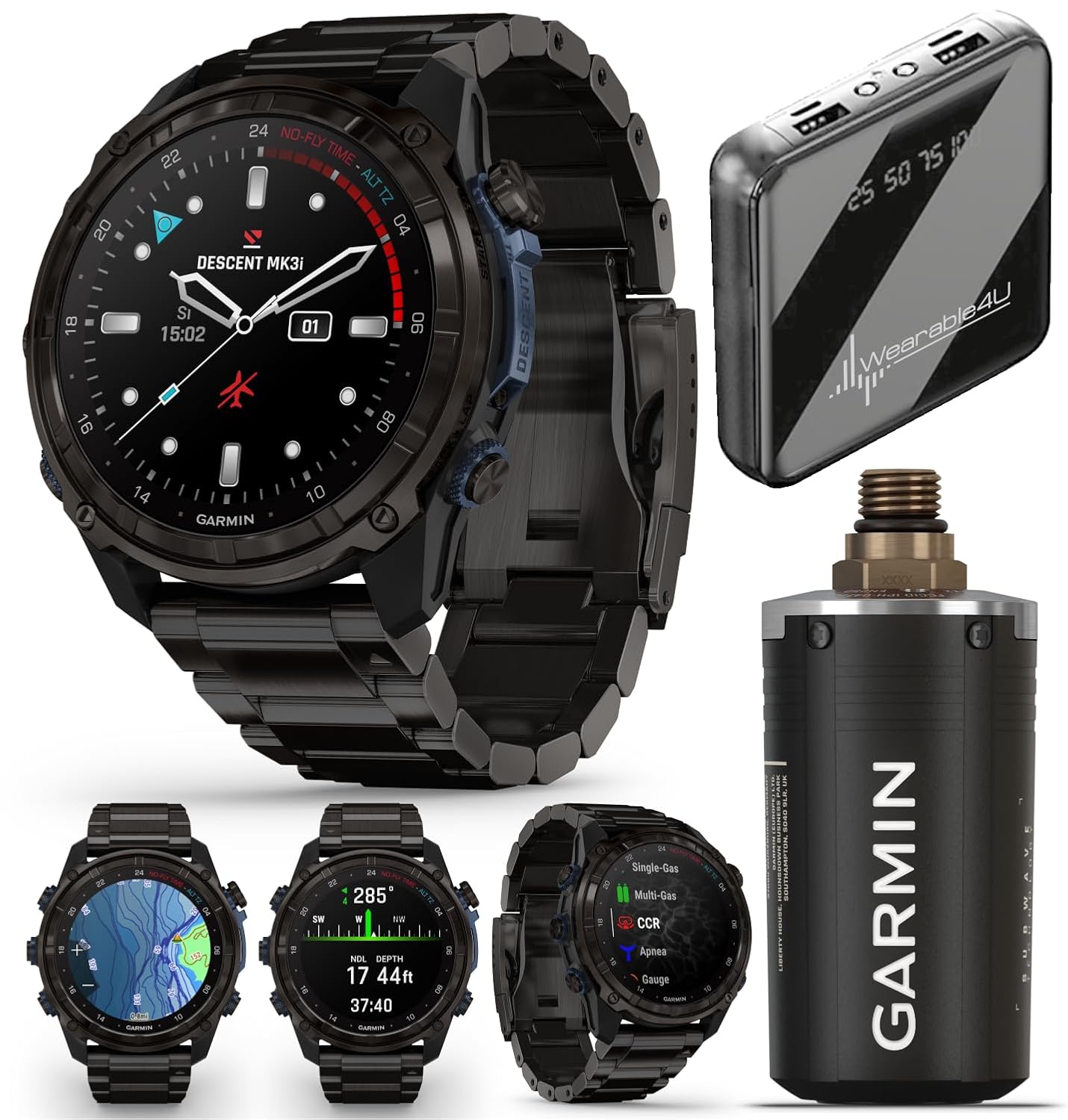 Wearable4U Garmin Descent Mk3 Mk3i 51 mm 43 mm w T2 Transceiver Titanium Dive Computer Up to 25