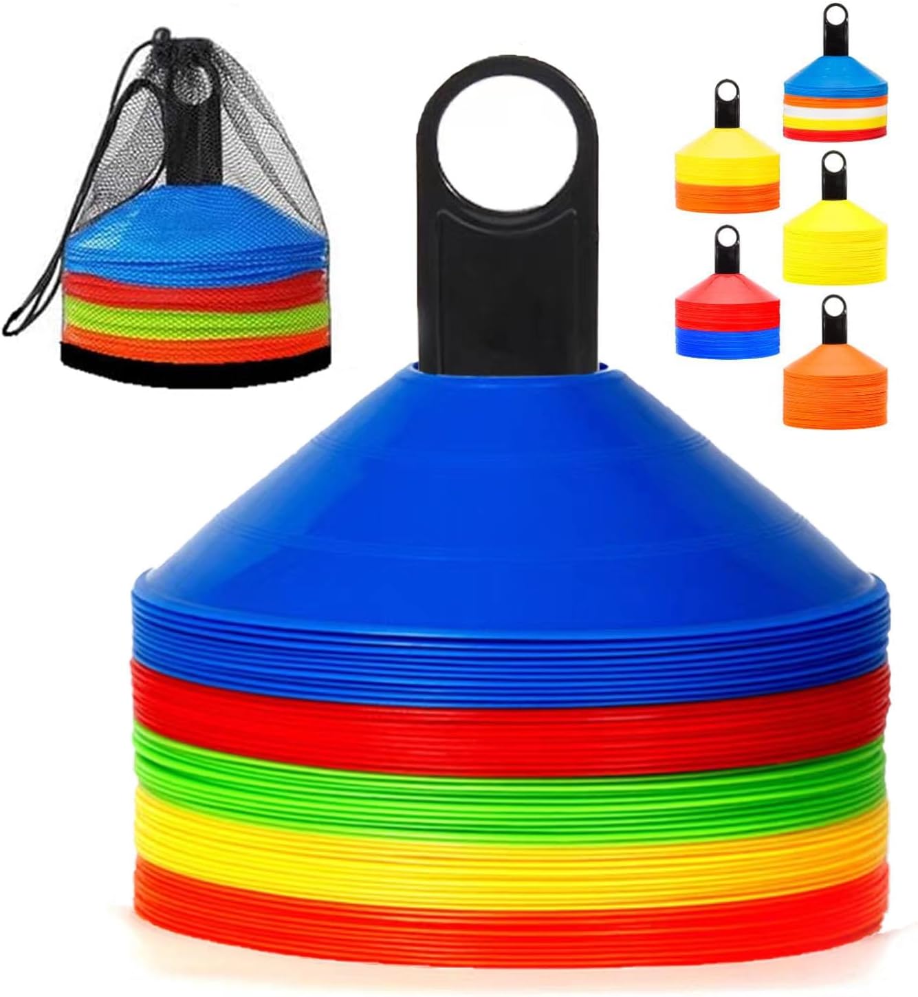 50 Pack Soccer Disc Cones Training Sports Cone with Carry Bag and