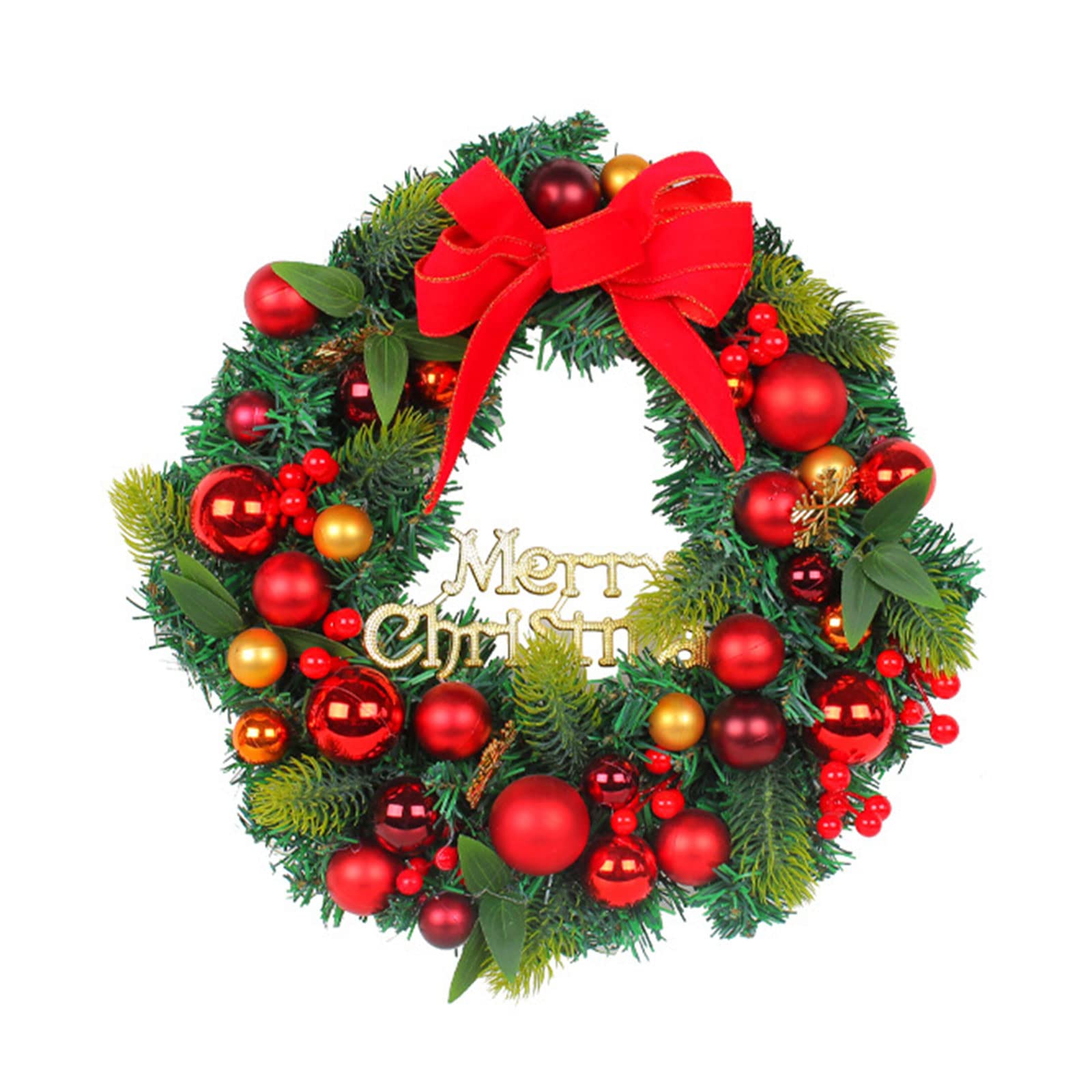 Elnwnnkc Artificial Christmas Wreath with Red Berries Balls for Front Door Wall Farmhouse Decor Outdoor Indoor Party Decorations Artificial Christmas Wreath
