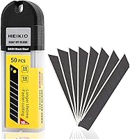 HEIKIO 18mm Snap-Off Blades 50-Pack - Heavy-Duty Black Carbon Steel, 40% Sharper, 8-Segment Durable Blades for Utility Knives & Box Cutters