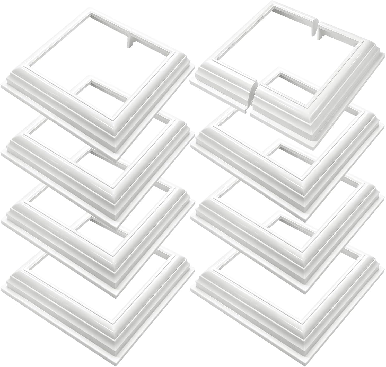8 Packs 4 Inch Vinyl Post Skirt/England Style Fence Post Cups White PVC Post Column Wraps Porch Two Piece England Base Trim Ring Railing for Wood Vinyl Post, Stair Rails, Fence Deck Stairs Rails (8)