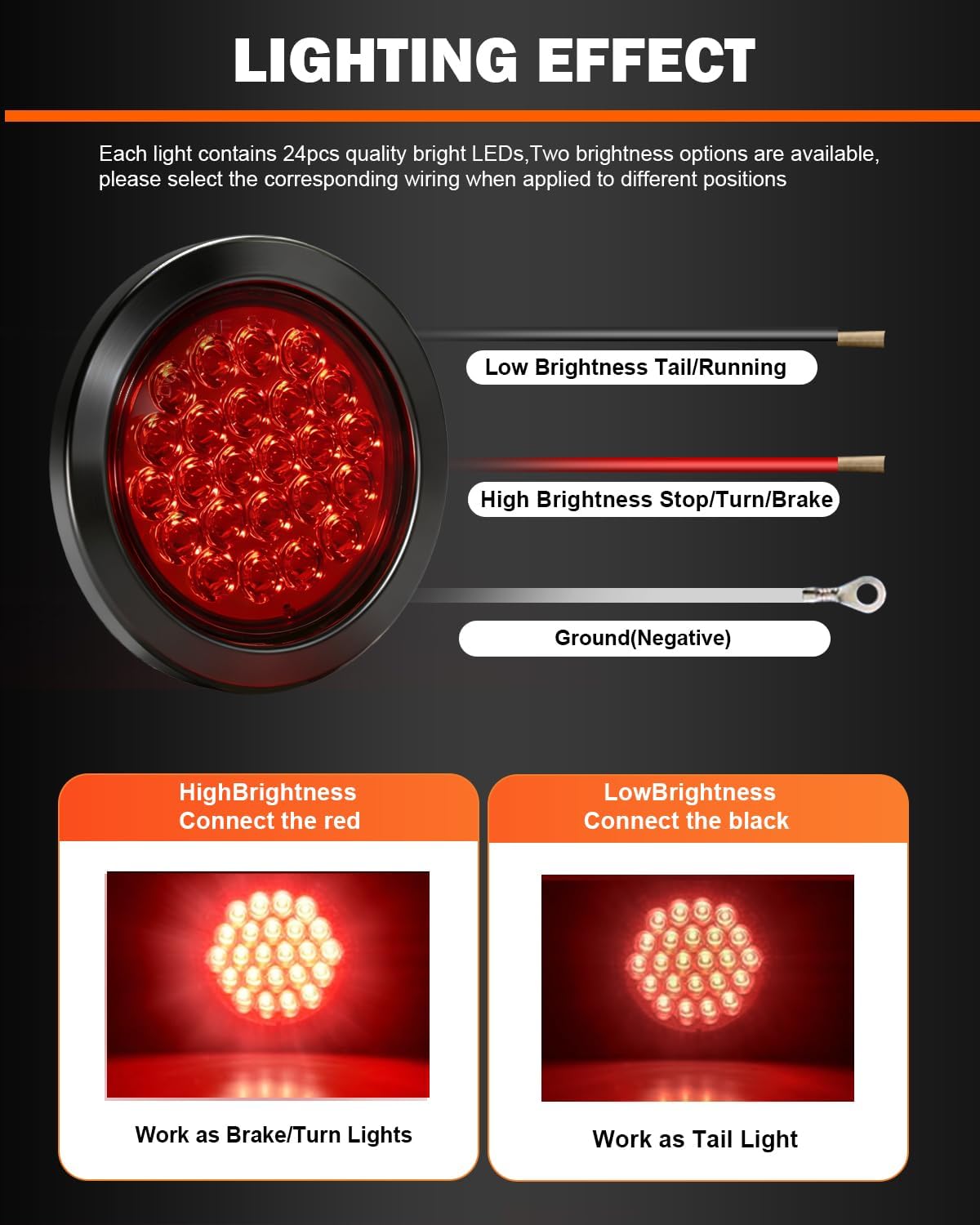 TIROL 10PCS 4 inch Round LED Tail Lights, 24 LED Stop Turn Tail Lights, IP65 Waterproof Semi Trailer Lights for Trucks RV Utility Trailer, 12V Red Round Lights