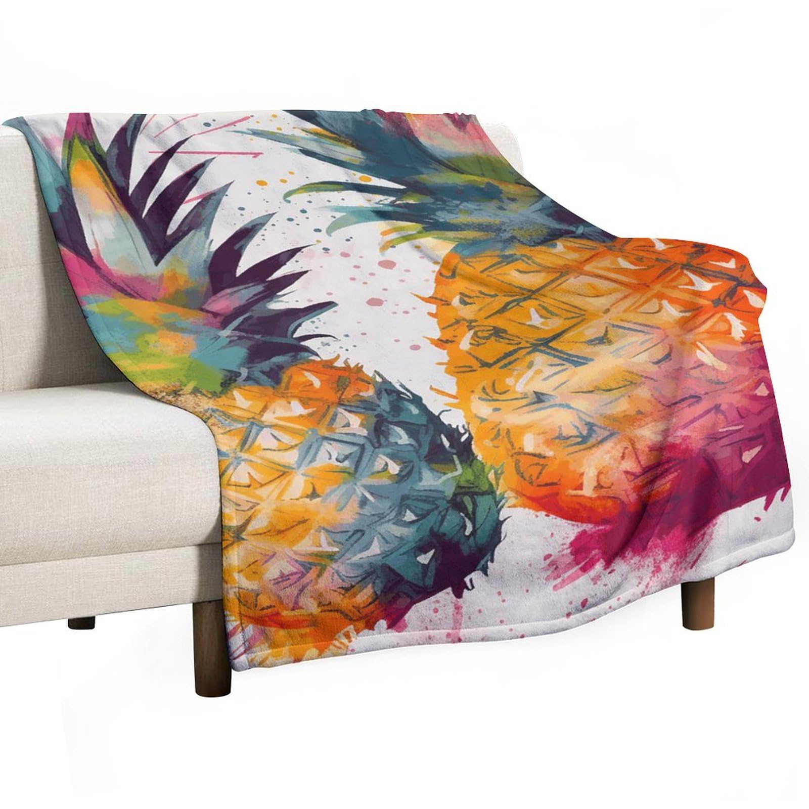 Couverture polaire flanelle haut de gamme plaid ananas aquarelle artistique