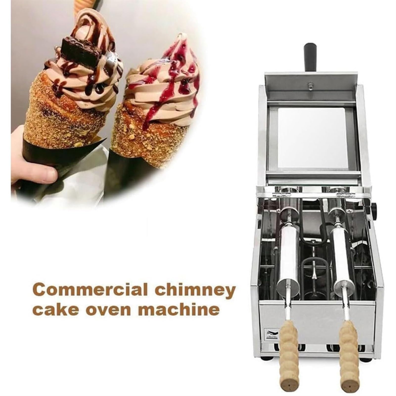Macchina per Coni Gelato Professionale, Macchina elettrica a Camino da 1500 W per Bagel, Attrezzatura per la Cottura di Coni Gelato con 2 Barre in Acciaio Inox, Forno per Rotoli di,