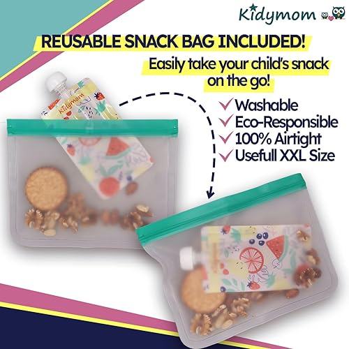 Miniatura 7 de Kidymom Paquete de 10 bolsas reutilizables de comida para bebés para niños y niños pequeños, incluye 1 bolsa de silicona XXL, bolsas con cremallera