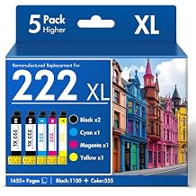 Remanufactured Replacement for 222XL XP5200 Ink Cartridges Combo Pack Compatible for 222 for Epson Printer Expression Home XP-5200 XP 5200 Workforce WF-2960 WF2960 Multipack 5 Pack-2BKCMY