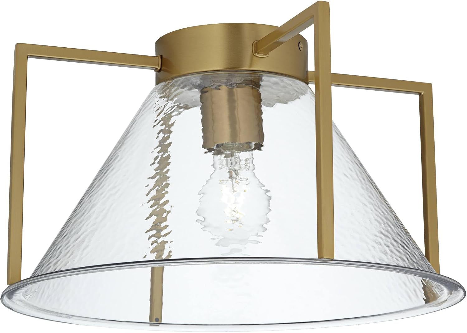 Possini Euro Design Ellsmere 15" Modern Flush-Mount Ceiling Light Fixture Kitchen Foyer Hallway Warm Brass Finish Hammered Glass Bedroom Bathroom Entryway Living Room Indoor High Ceilings Small