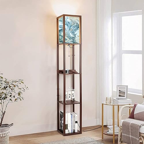 Miniatura 6 de Lámpara de pie de lujo natural con efecto marmoleado antigua técnica de dibujo oriental con estantes, puertos USB y toma de corriente, lámpara alta