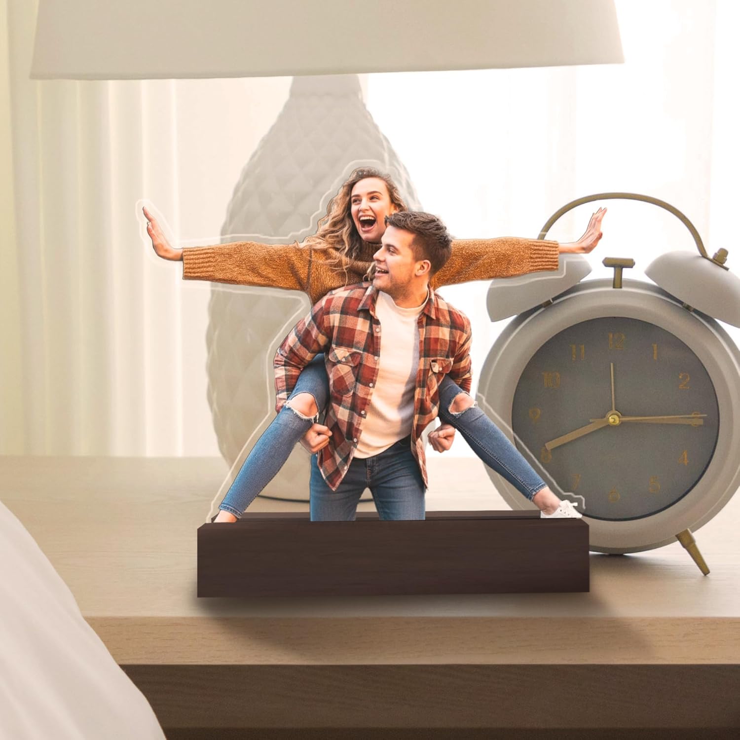 EGD Custom Die Cut Acrylic Photo Gift | Personalized Photo Figure for Couples, Friends & Family | Unique Customizable Gift for Him or Her with LED or Non-Light Base Options (O. Die Cut)