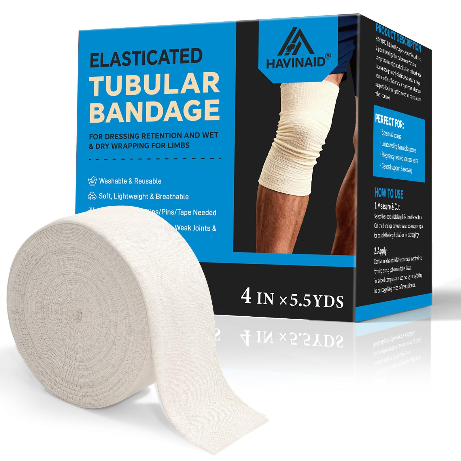 Photo 1 of Latex-Free Elasticated Tubular Support Bandage with Stockinette Fabric, Breathable Tubular Compression Sleeve for Joint & Tissue Support on Arms, Knees, Legs (4" x 5.5 Yards) Size F