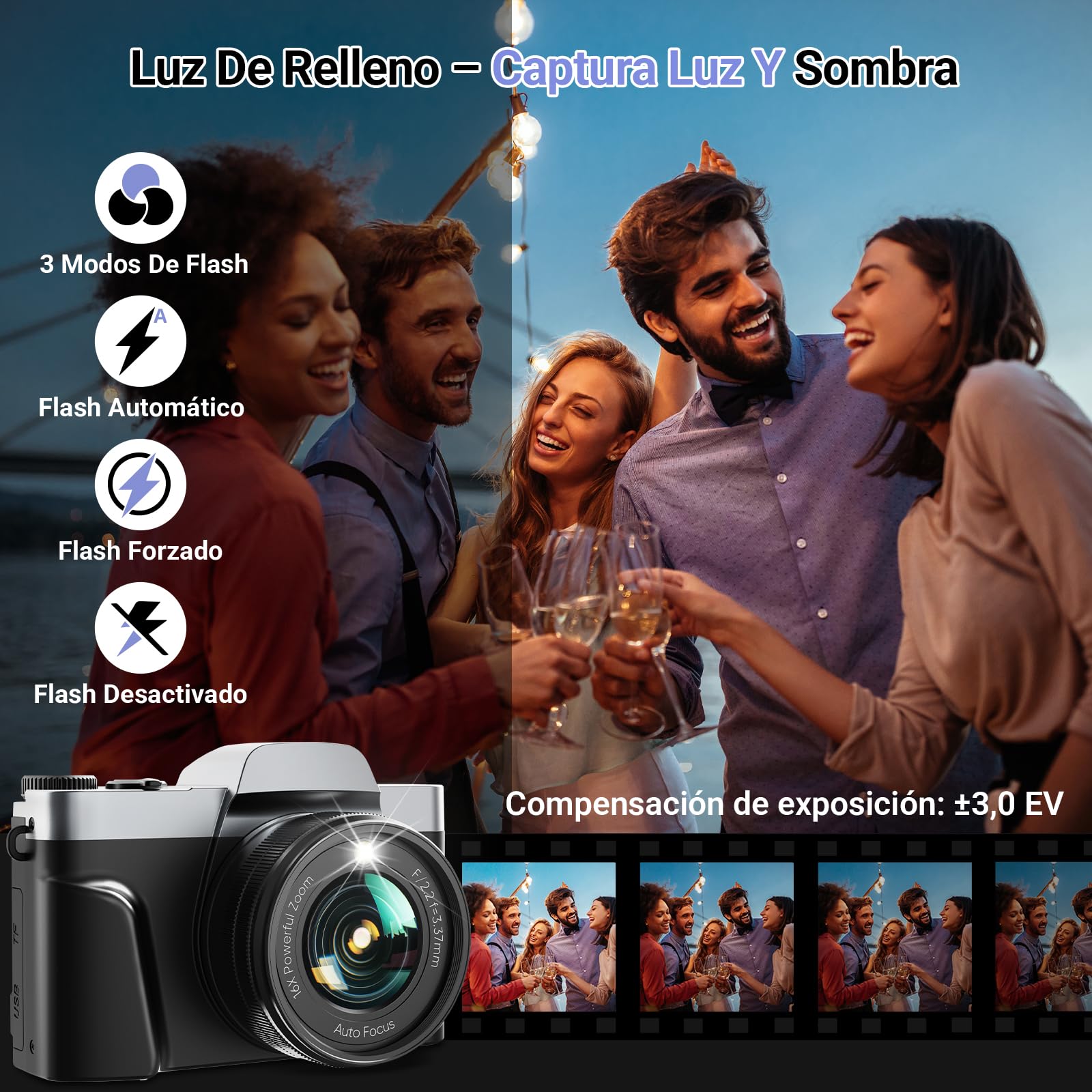 Cámara Digital con WiFi 4K 64MP Cámara de Fotos Digital con Pantalla Abatible 3″ 180°, Zoom Digital 16X, Autofoco, 2 Baterías y Tarjeta 32GB para Adolescentes, Principiante, Vlogging, Grabación