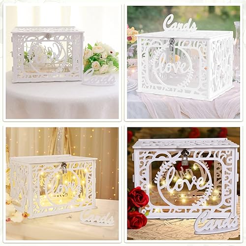 Miniatura 7 de AerWo Caja de almacenamiento de PVC blanca para bodas, 12.0 x 9.3 x 8.5 pulgadas, capacidad para más de 300 tarjetas, impermeable, decoraciones de