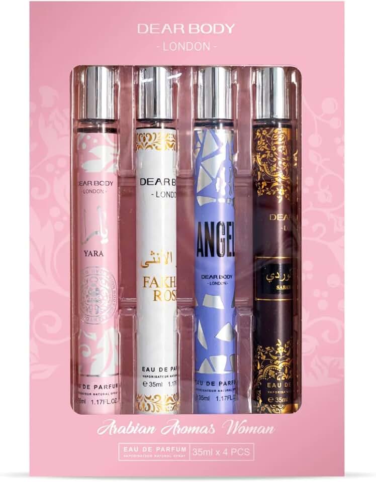 Arabian Aromas Woman Kit de Perfumes Árabes Femininos 4 Peças de 35ml Travel Size Spray